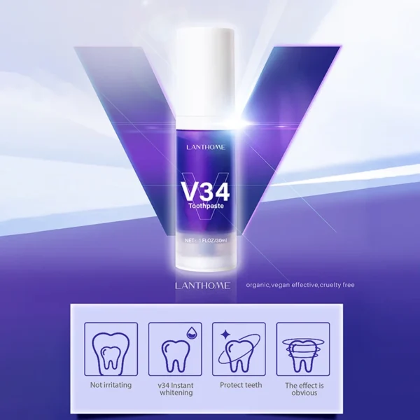 V34 Pro Whitening Toothpaste Removal Plaque Stain Purple Corrector Teeth Enamel Care Easy Reduce Yellowing Oral Clean Care 6
