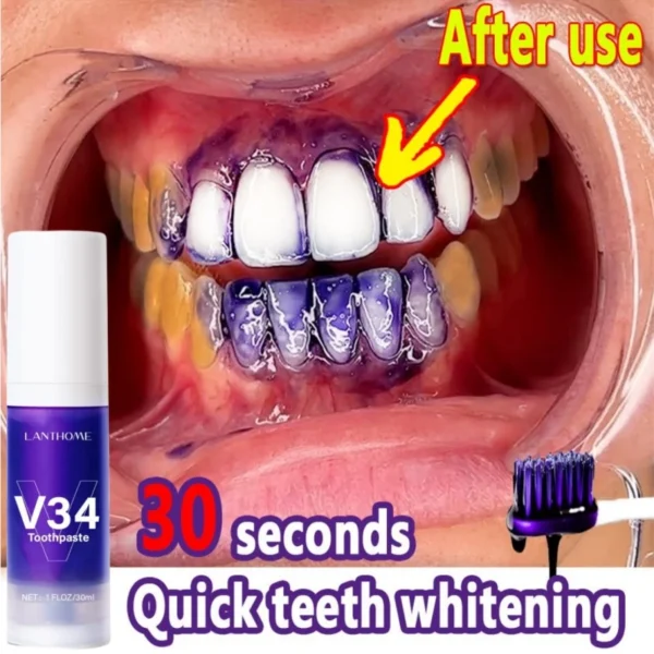 V34 Pro Whitening Toothpaste Removal Plaque Stain Purple Corrector Teeth Enamel Care Easy Reduce Yellowing Oral Clean Care 2