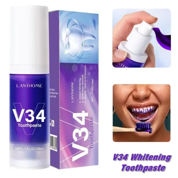 V34 Pro Whitening Toothpaste Removal Plaque Stain Purple Corrector Teeth Enamel Care Easy Reduce Yellowing Oral Clean Care 1