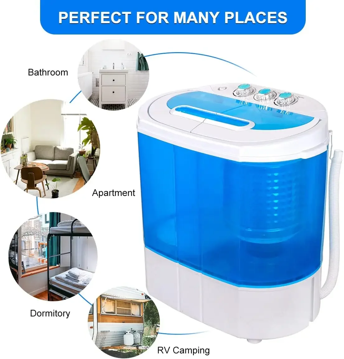 Portable Washer Compact Twin Tub 9.9 LB Mini Top Load Washing Machine Washer/Spinner w/ 6.57 FT Inlet Hose 3