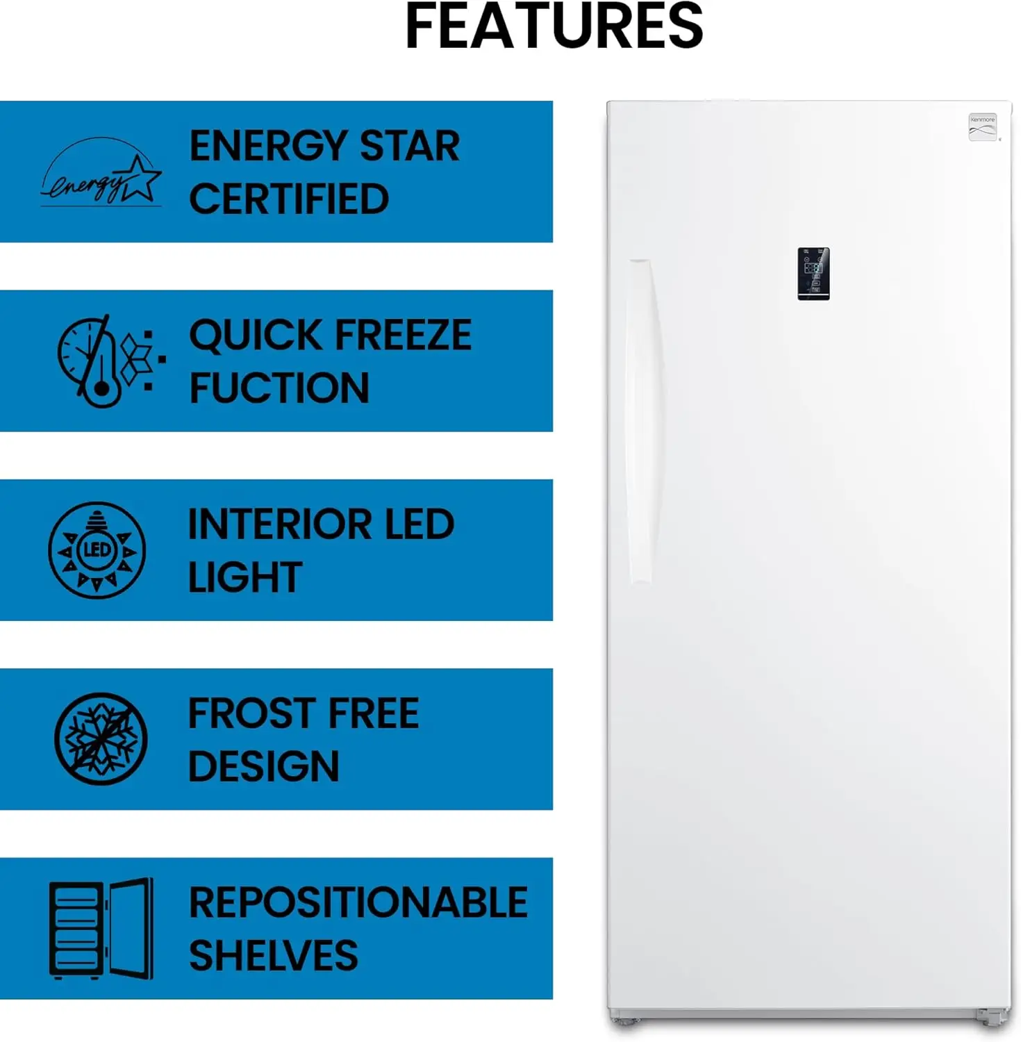 14 Cu. Ft. (390L) Convertible Upright Freezer/Refrigerator Garage-Ready Frost-Free Digital Touch Controls Quick Freeze 5
