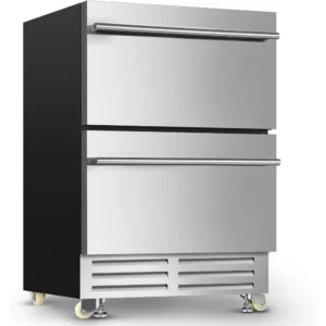 24 Inch Dual Drawer Fridge Under Counter, Stainless Steel Weather-Proof Design Outdoor Beverage Refrigerator 1