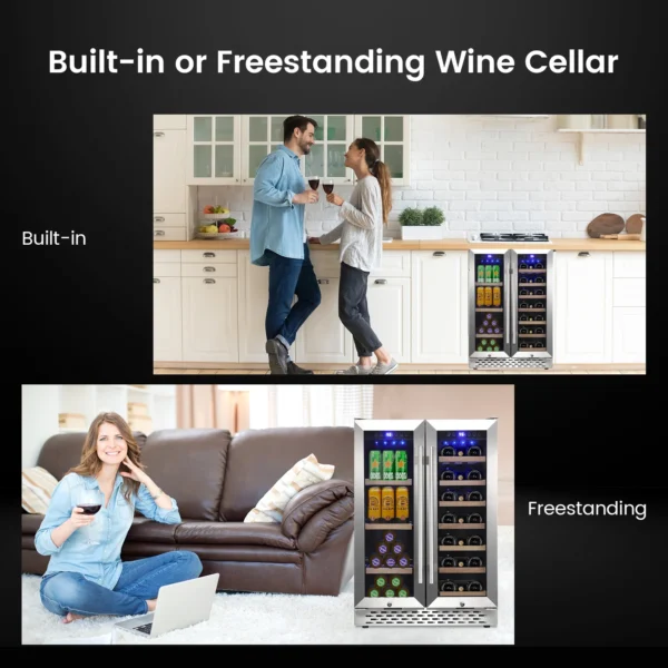 Wine and Beverage Refrigerator 24 Inch Dual Zone Wine Cooler with 40 Bottles Wine Capacity, 120L Built-in and Freestanding 2
