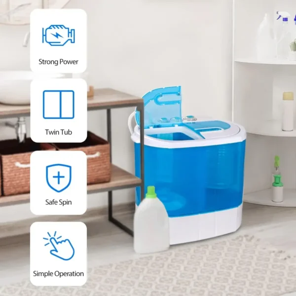 Portable Washer Compact Twin Tub 9.9 LB Mini Top Load Washing Machine Washer/Spinner w/ 6.57 FT Inlet Hose 5