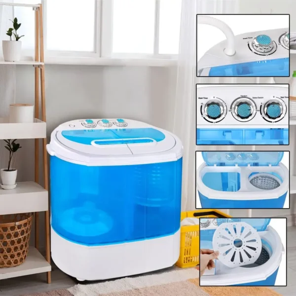 Portable Washer Compact Twin Tub 9.9 LB Mini Top Load Washing Machine Washer/Spinner w/ 6.57 FT Inlet Hose 6