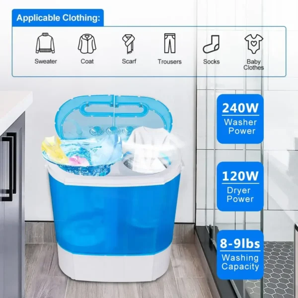 Portable Washer Compact Twin Tub 9.9 LB Mini Top Load Washing Machine Washer/Spinner w/ 6.57 FT Inlet Hose 2